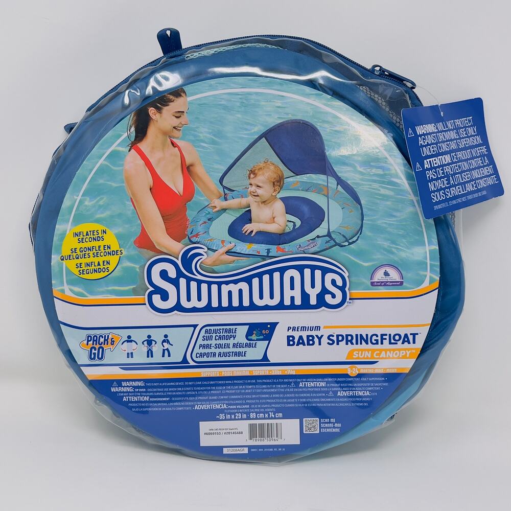 Swimways Sun Canopy Inflatable Spring Float for Baby 9-24 Months, Shark Design